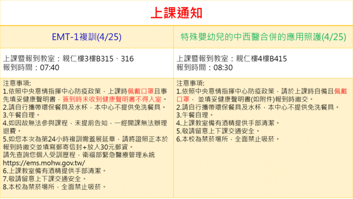 【4/25上課通知】EMT-1複訓暨特殊嬰幼兒的中西醫合併應用照護圖片